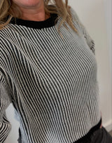 Lido Black & White Stripe Crop Sweater Top