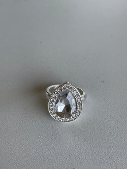 Classy Silver Teardrop Rhinestone Ring - Size 6