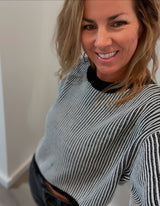 Lido Black & White Stripe Crop Sweater Top