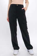 Black Corduroy Cargo Pants w/Pockets