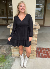 Boho Black V-Neck Tiered Dress w/Adjustable Ties on Waist