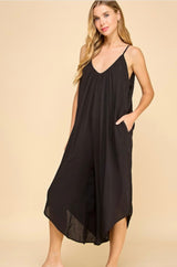 Black Wide Leg Midi Sleeveless Jumper w/Pockets