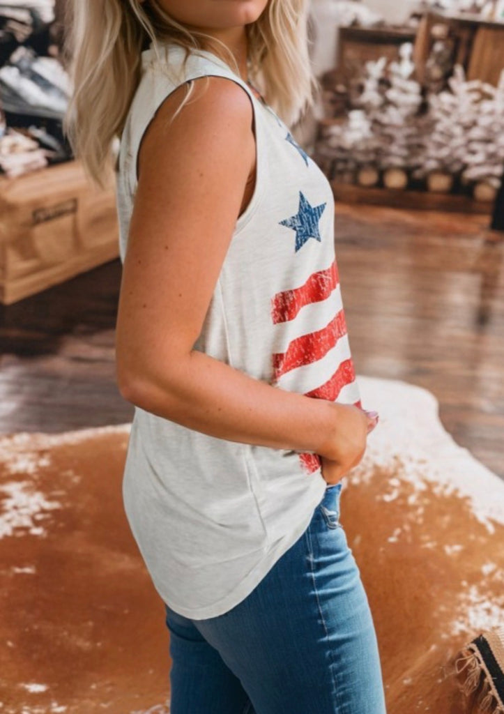 Vintage Stars & Stripes White Graphic Tank Top – ocsocialbutterfly.com