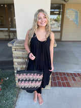 Black Wide Leg Midi Sleeveless Jumper w/Pockets