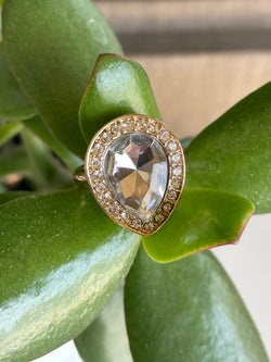 Classy Gold Teardrop Rhinestone Ring - Size 6