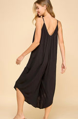 Black Wide Leg Midi Sleeveless Jumper w/Pockets