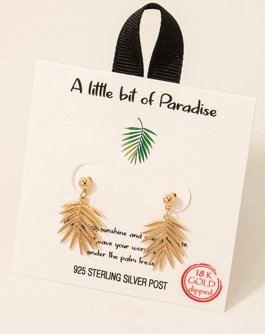 Paradise Tropical Leaf 18K Gold Dipped & 925 Sterling Silver Post Earrings