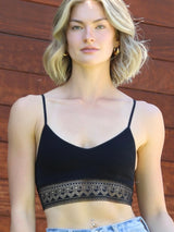 Black V-Neck Bralette w/Lace Trim & Adjustable Straps by Angie