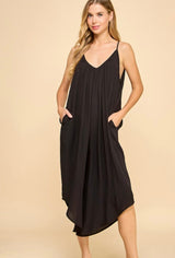 Black Wide Leg Midi Sleeveless Jumper w/Pockets