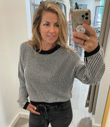 Lido Black & White Stripe Crop Sweater Top