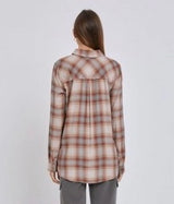 Classic Almond & Amber Plaid Plus Size Flannel w/Round Hem & Open Front Pocket