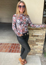 Floral Mesh Long Sleeve High Neck Sheath Blouse