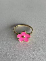 Pink Daisy Flower & Gold Ring