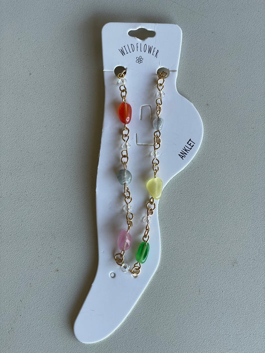 Wildflower Colorful Stones & Gold Chain Anklet