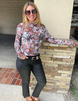 Floral Mesh Long Sleeve High Neck Sheath Blouse