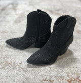 Sparkly Black Rhinestone Booties w/Zipper by Qupid