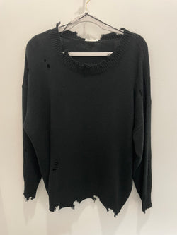 Black Distressed Plus Size Knit Sweater
