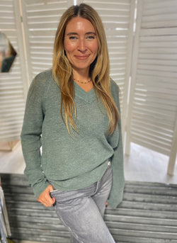 Teal Green Lightweight V-Neck Sweater Top