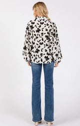 Ivory & Black Leaf Print Button Down Blouse