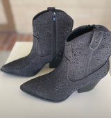 Sparkly Black Rhinestone Booties w/Zipper by Qupid