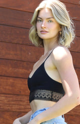 Black V-Neck Bralette w/Lace Trim & Adjustable Straps by Angie
