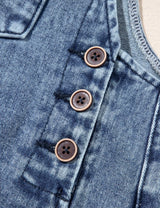 Distressed Denim Bib Overalls, Wide Leg and Adjustable Button Straps