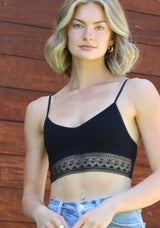 Black V-Neck Bralette w/Lace Trim & Adjustable Straps by Angie