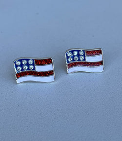 Red, White & Blue Sparkly Flag Silver Post Earrings