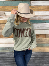 COWGIRL Olive Mineral Washed Graphic Sweater