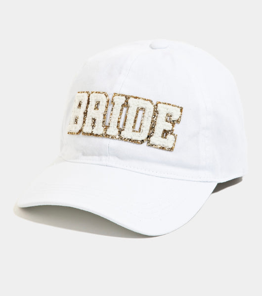 White with Gold & Sherpa Bride Trucker Hat w/Adjustable Back