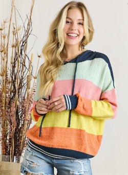 Sweet Tart Multi-Color Stripe Hoodie Knit Sweater