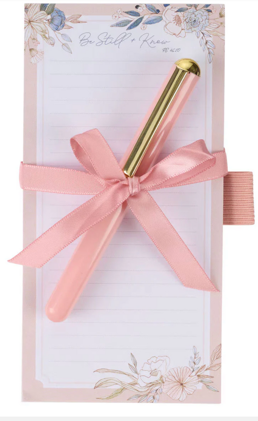 Be Still and Know Peach Blossoms Magnetic Notepad & Pen Set