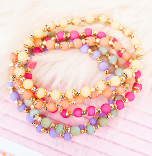 Spring Bloom Colors & Gold Set of 5 Stretch Beaded Bracelets