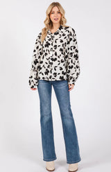 Ivory & Black Leaf Print Button Down Blouse