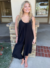 Black Wide Leg Midi Sleeveless Jumper w/Pockets