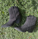 Sparkly Black Rhinestone Booties w/Zipper by Qupid