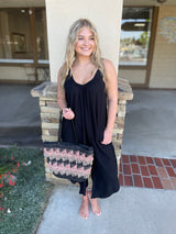 Black Wide Leg Midi Sleeveless Jumper w/Pockets