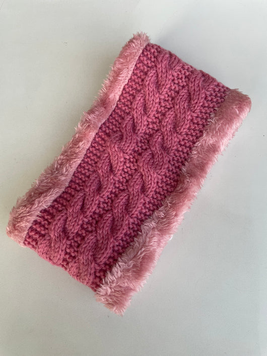 Rose Pink Fur & Cable Knit Thick Winter Headband