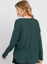 Hunter Green Thermal V-Neck Long Sleeve Top