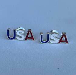 Red, White & Blue Sparkly USA Silver Post Earrings