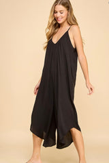 Black Wide Leg Midi Sleeveless Jumper w/Pockets