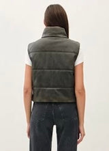 Charcoal Faux Leather Puffer Vest w/Zipper & Pockets