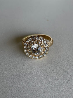 Classy Gold Round Rhinestones Ring - Size 6