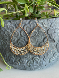 Gold & Clear Glass Beads Teardrop Earrings