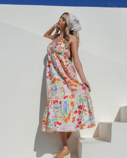 Farmers Market Print & White Midi Sundress