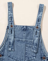 Distressed Denim Bib Overalls, Wide Leg and Adjustable Button Straps