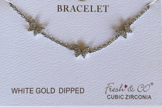 Dainty White Gold Dipped Cubic Zirconia Butterfly Bracelet