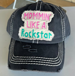Mommin’ Like A Rockstar  Vintage Gray Trucker Hat w/Velcro Adjustable Fit