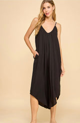 Black Wide Leg Midi Sleeveless Jumper w/Pockets