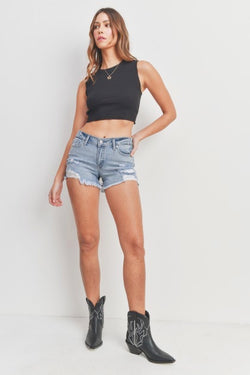 Mid Rise Destroyed Light Denim Jean Shorts by Just USA